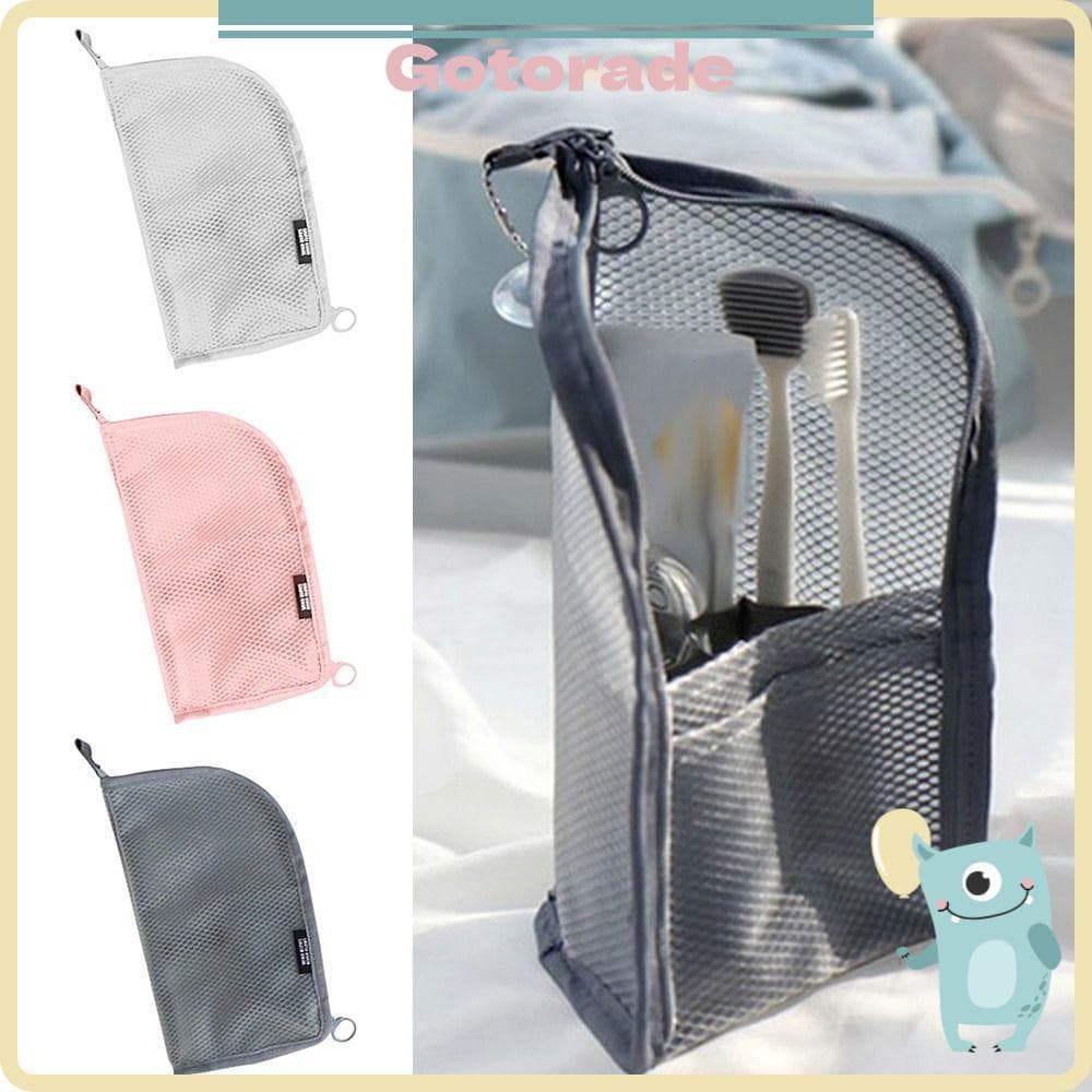 GOTORADECO Bolsa Para Pincel De Maquiagem , Cosmética Com Zíper , Organizador De Lavagem Escova De Dentes De Malha Viage