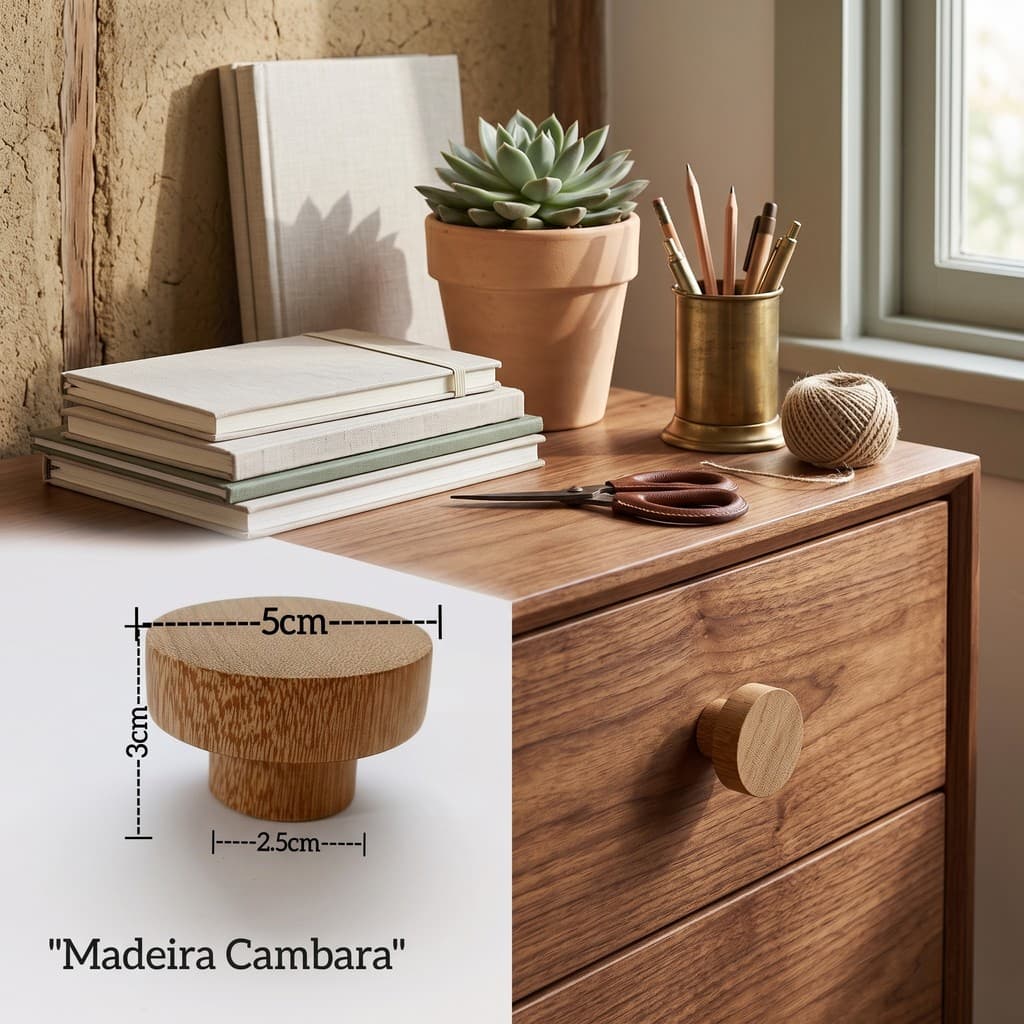Kit 10 Puxadores Gaveta Madeira Cambará Móveis Armário
