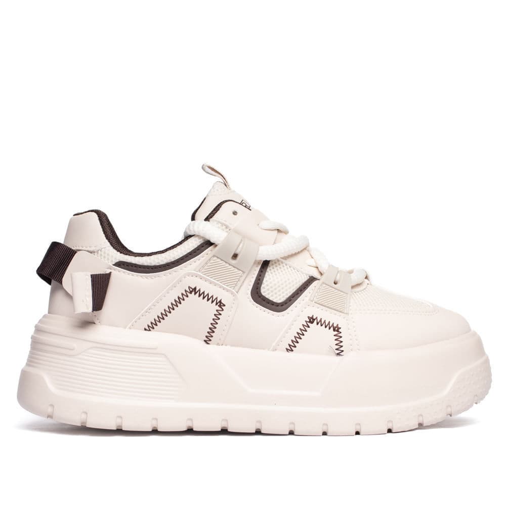 Tênis Feminino Plataforma Ramarim Napa Recortes Creme/Marrom