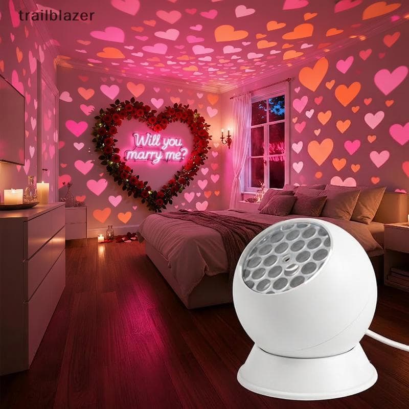 Amor Coração Projeção Luz Noturna Portátil Dinâmico Romântico Quente Para Quarto Aniversário Surpresa Data Decoração