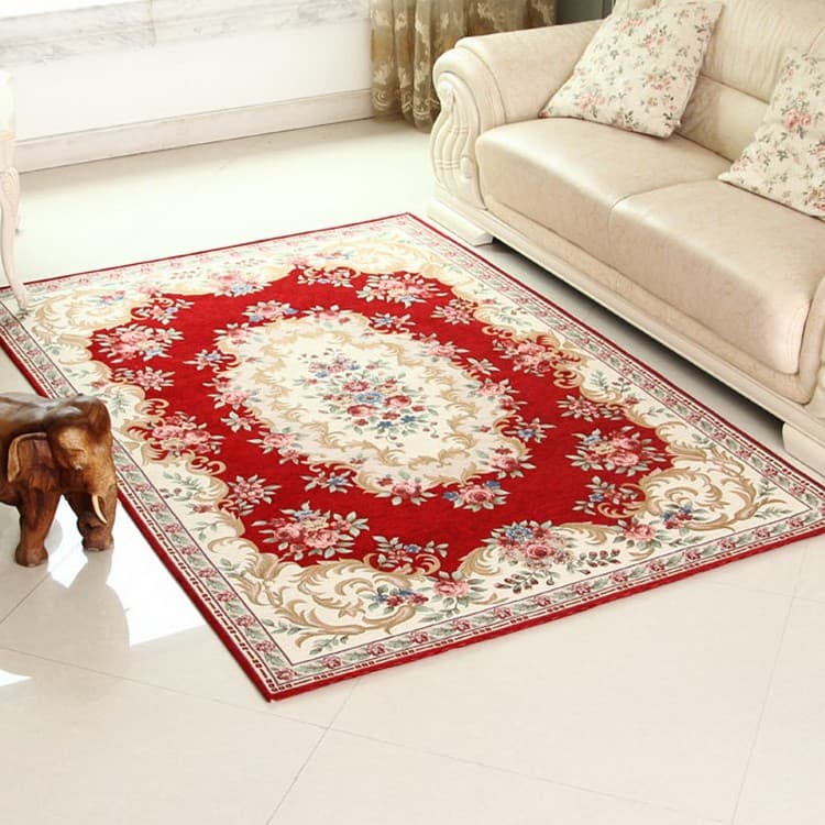 Estilo europeu misturado máquina tecido tapete sala de estar Pastoral retangular quarto cobertor cabeceira padrão flor e