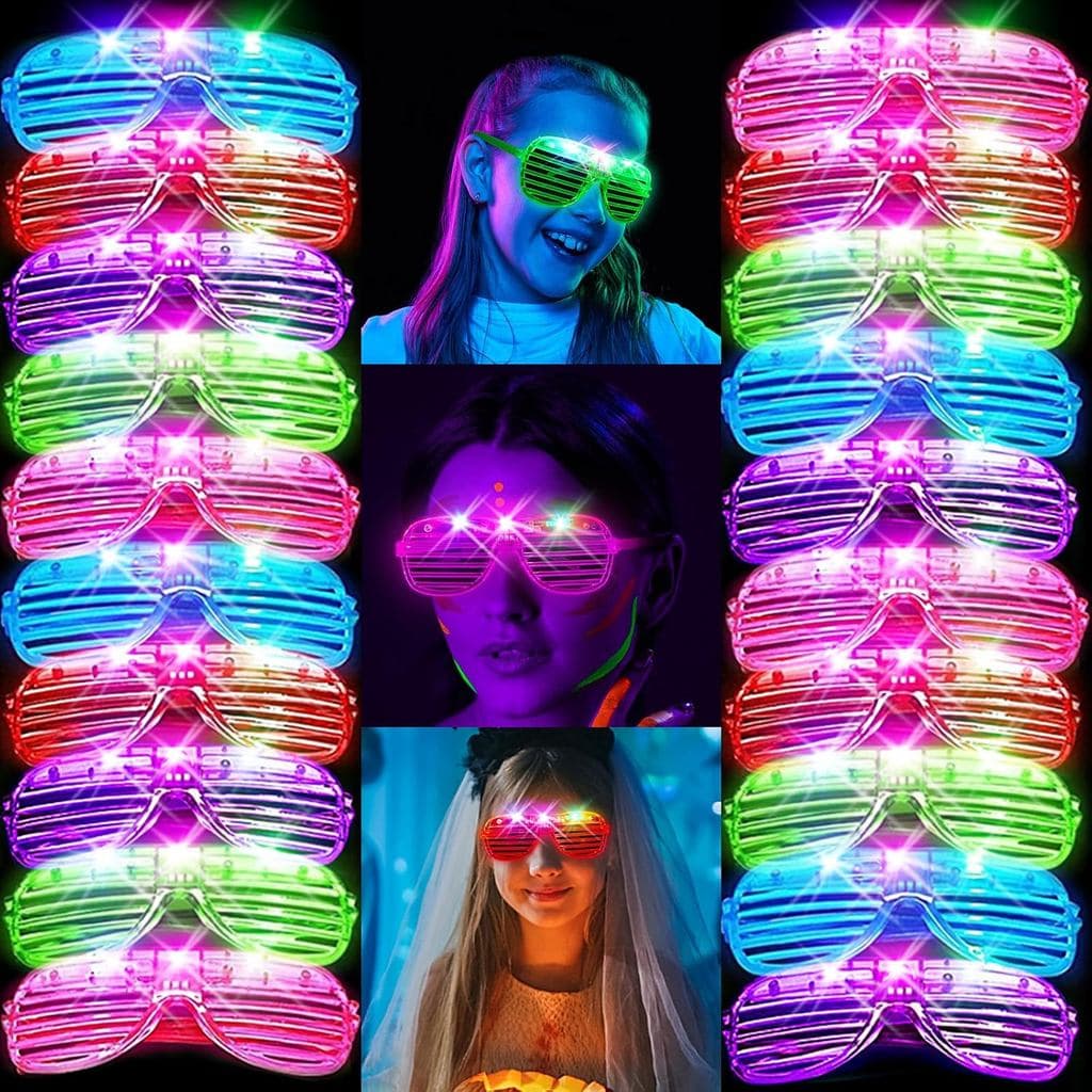 SHQDD Pacote com 24 Óculos LED, Artigos de Festa que Brilham no Escuro, 5 Cores Neon com 3 Modos de Piscar, Óculos de So