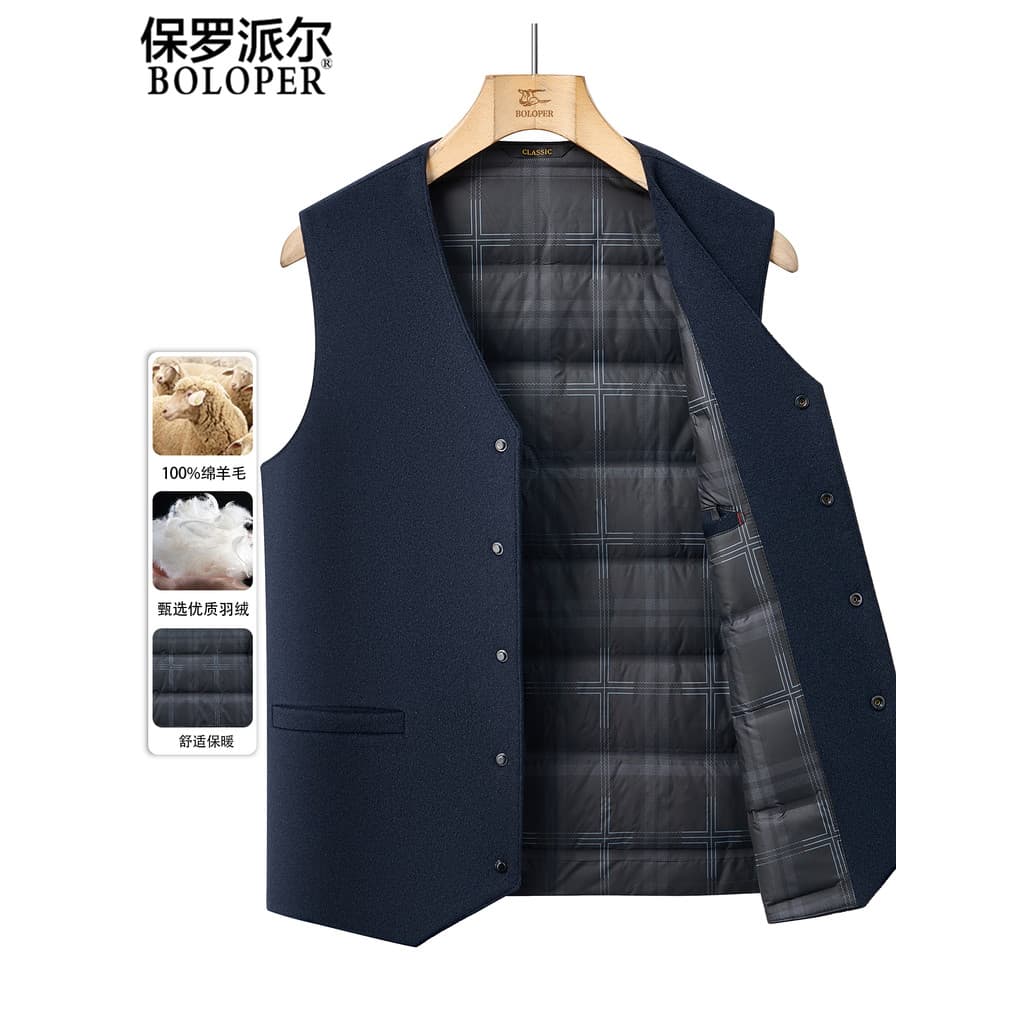 Paul High-End 100% lã colete masculino outono inverno colete engrossado pato branco para baixo pai colete quente colete