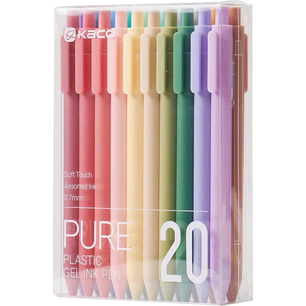 Canetas Gel Kaco PURE, 20 Cores de Tinta Sortidas, 0,7 mm, Ponta Média, Canetas Estéticas e Fofas para Escrita e Anotaçõ