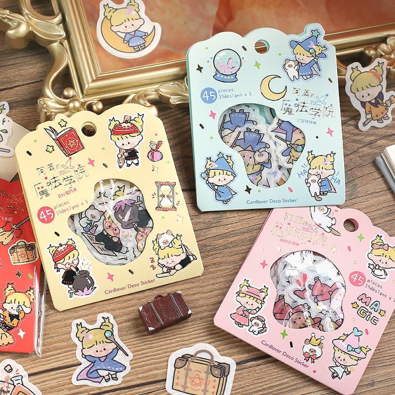 Bonito dos desenhos animados pacote de adesivos manual caderno diy Material adesivos academia da magia Kawaii cartão do