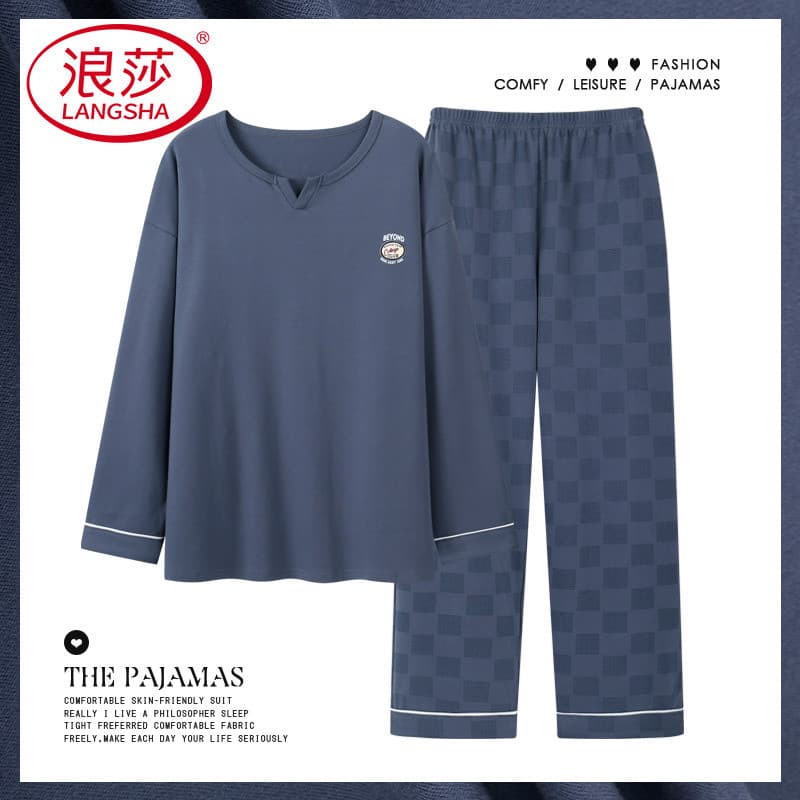 Langsha pijamas masculinos primavera outono outono outono algodão de manga comprida Loungewear masculino outono inverno