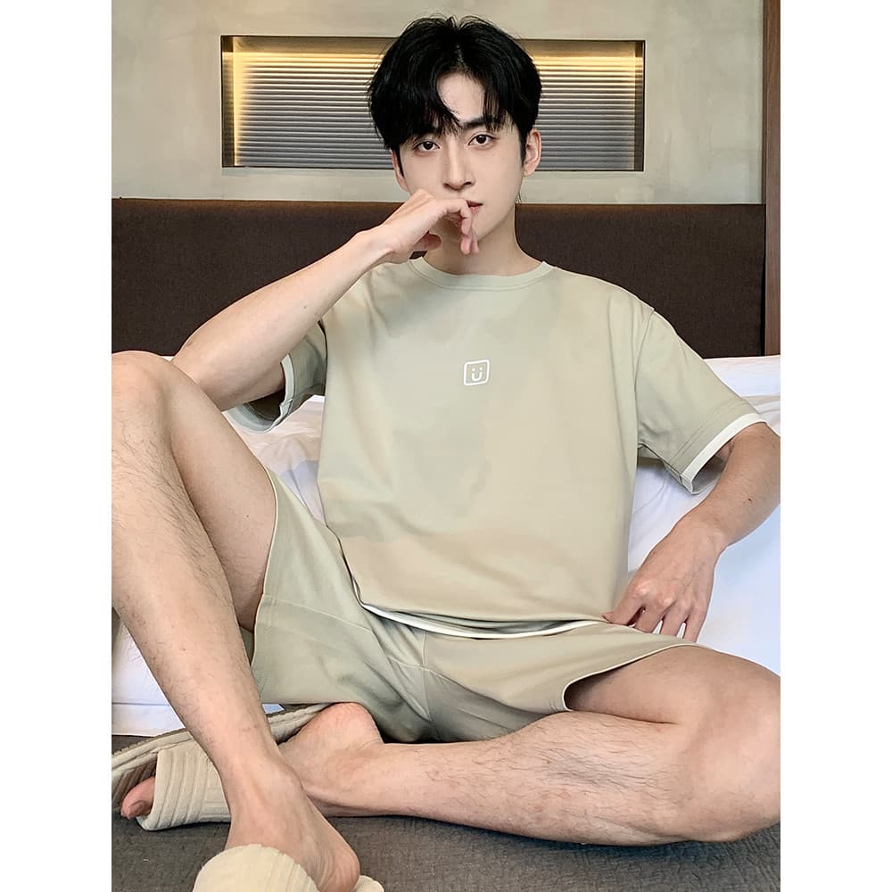 2025 novo estilo pijamas masculinos verão puro algodão Shorts de manga curta juventude Loungewear terno de algodão pode