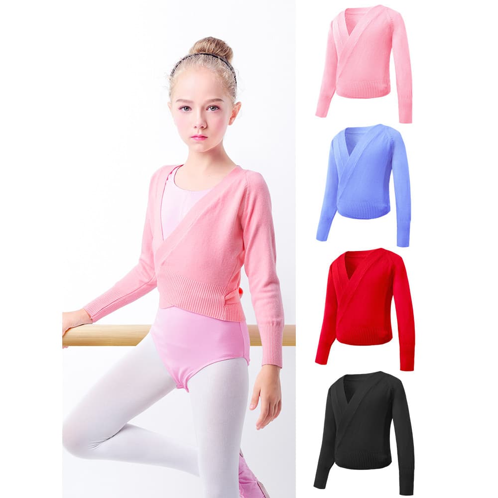 Roupas de dança infantil camisola primavera outono manga comprida roupas de prática quente jaqueta de malha meninas rosa