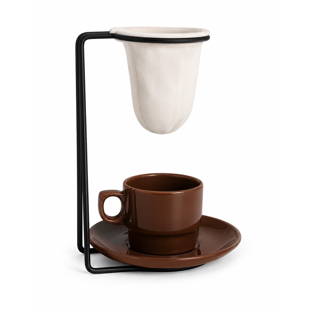 Mini Coador de Café Individual Reutilizável com Suporte Xícara Plástica e Pires Polo Look