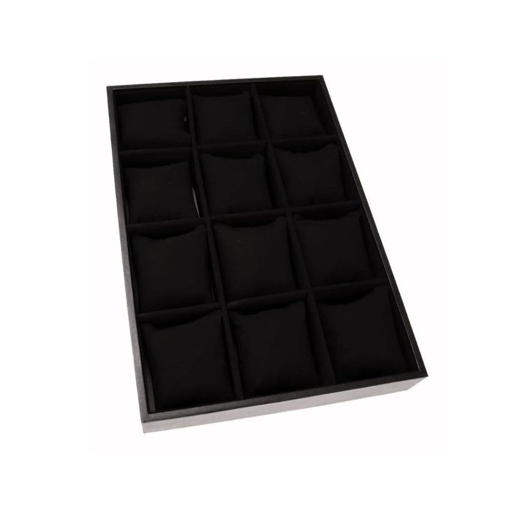 BANDEJA COURINO P/12 RELOGIOS AVELUDADA 35X24CM PRETA