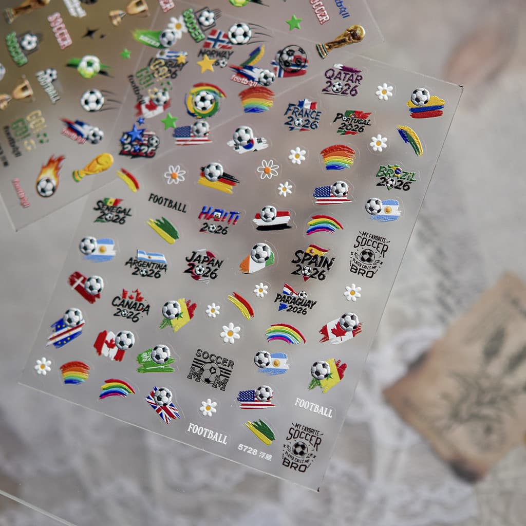 Adesivos de unhas em relevo para arte de unhas DIY, tema futebol, esportivo, moderno, que brilha no escuro, para celebra
