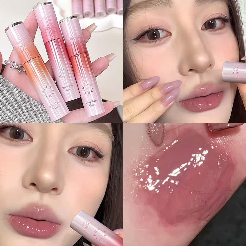 Brilho Labial Cinza Pêssego Rosa Hidratante Brilhante Batom Líquido Água Luz Espelho De Vidro Esmalte De Longa Duração B