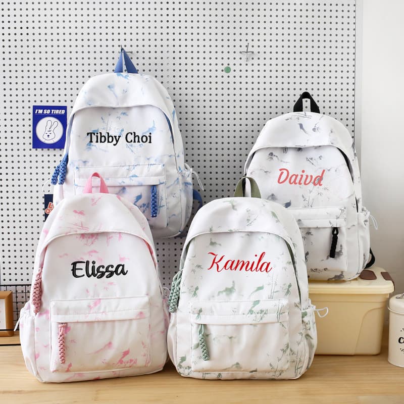 Estilo bordado fresco doce mochila grande capacidade simples estudante mochila Tie-Dye impressão estilo chinês mochila