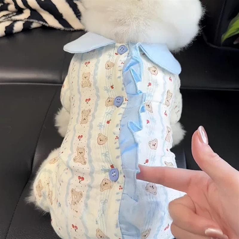 Desenhos animados lapela pequeno cão roupas para cães estilo fino roupas de barriga pijamas respirável Pet roupas de qua