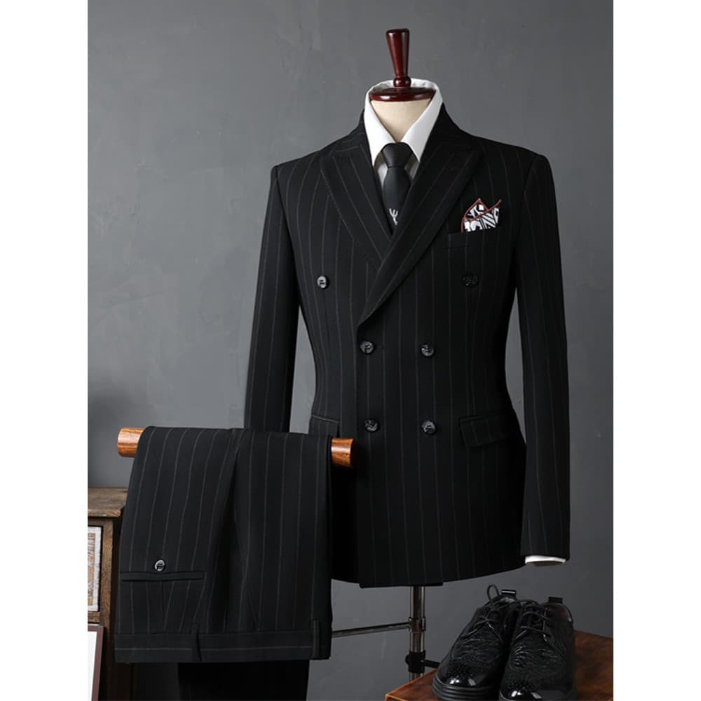 Terno Casual masculino duplo Breasted versão coreana magro-ajuste High-End negócios profissional listrado terno Formal t