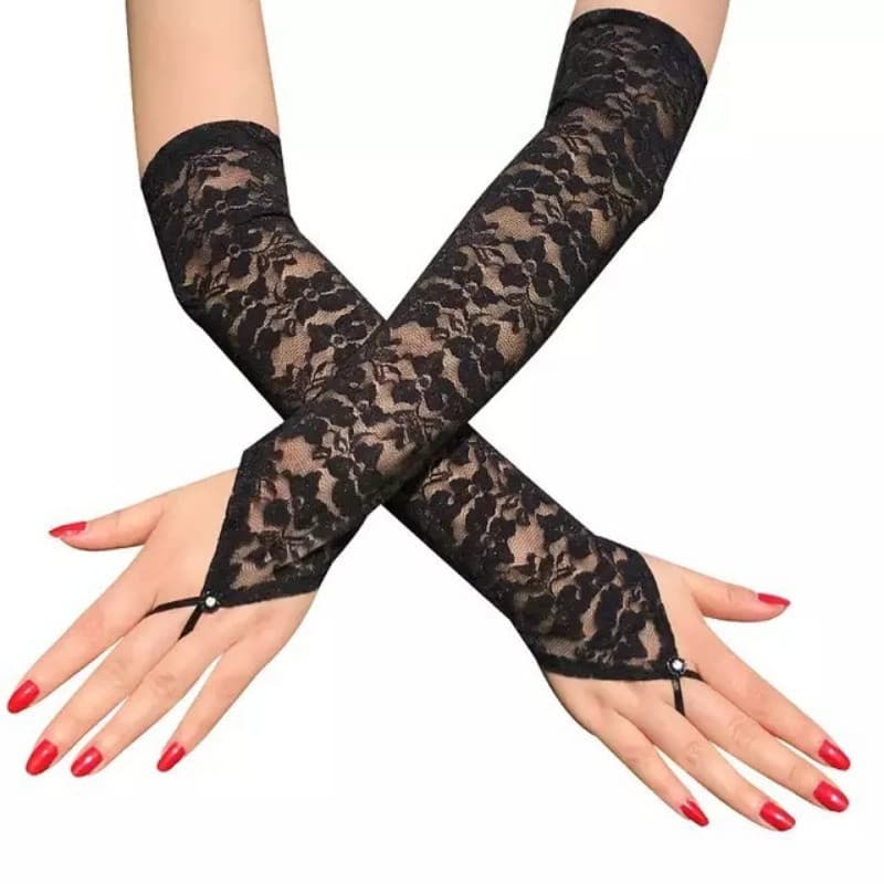 Luvas de casamento europeias e americanas com 42 cm de comprimento, acessório sensual para fantasias, com ganchos de dia