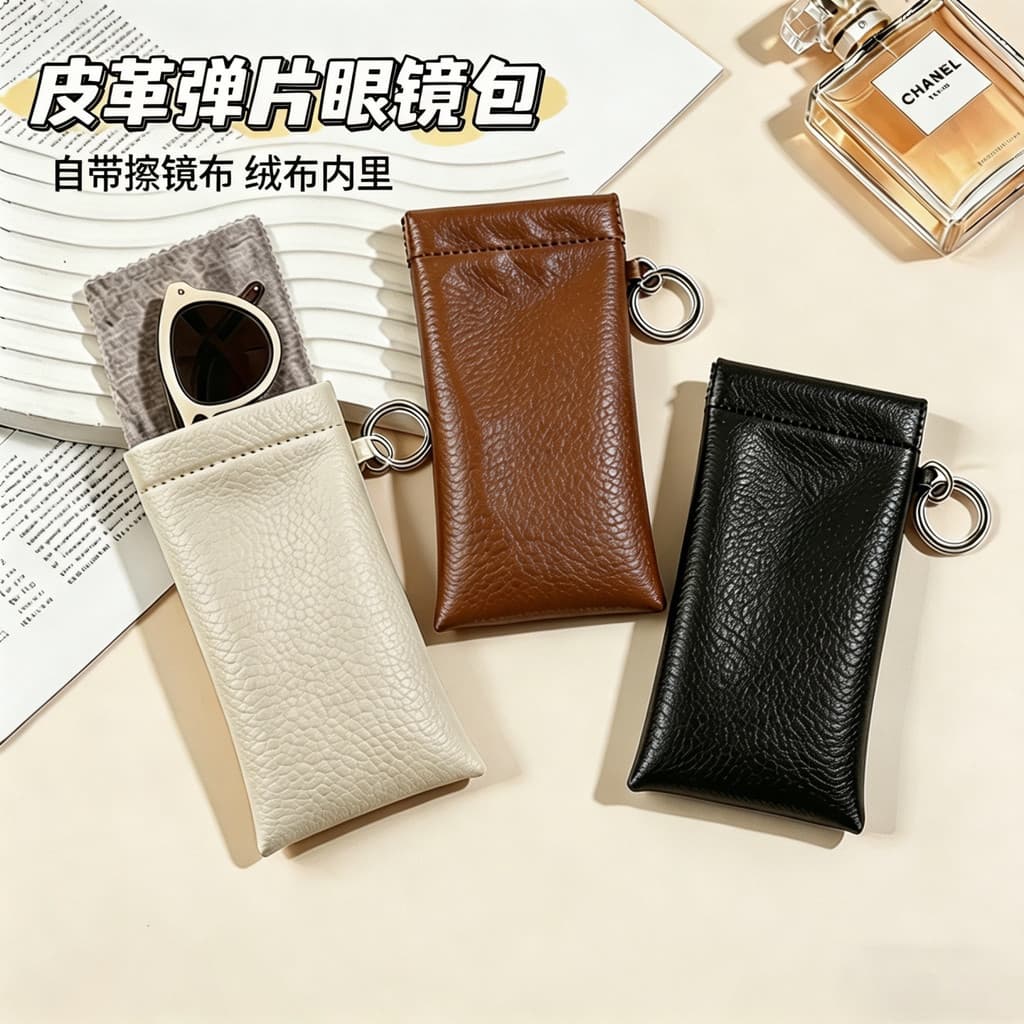 Saco de óculos de couro japonês portátil saco de armazenamento de óculos de sol fechamento automático óculos de sol resi
