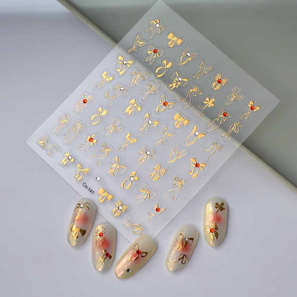 Adesivos fita arco adesivos de unhas ponto diamante artesanato francês All-Match tridimensional dourado adesivos de unha