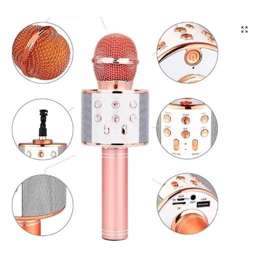 WS-858 - Microfone infantil de Karaoke Microfone de Brinquedo Sem Fio Bluetooth