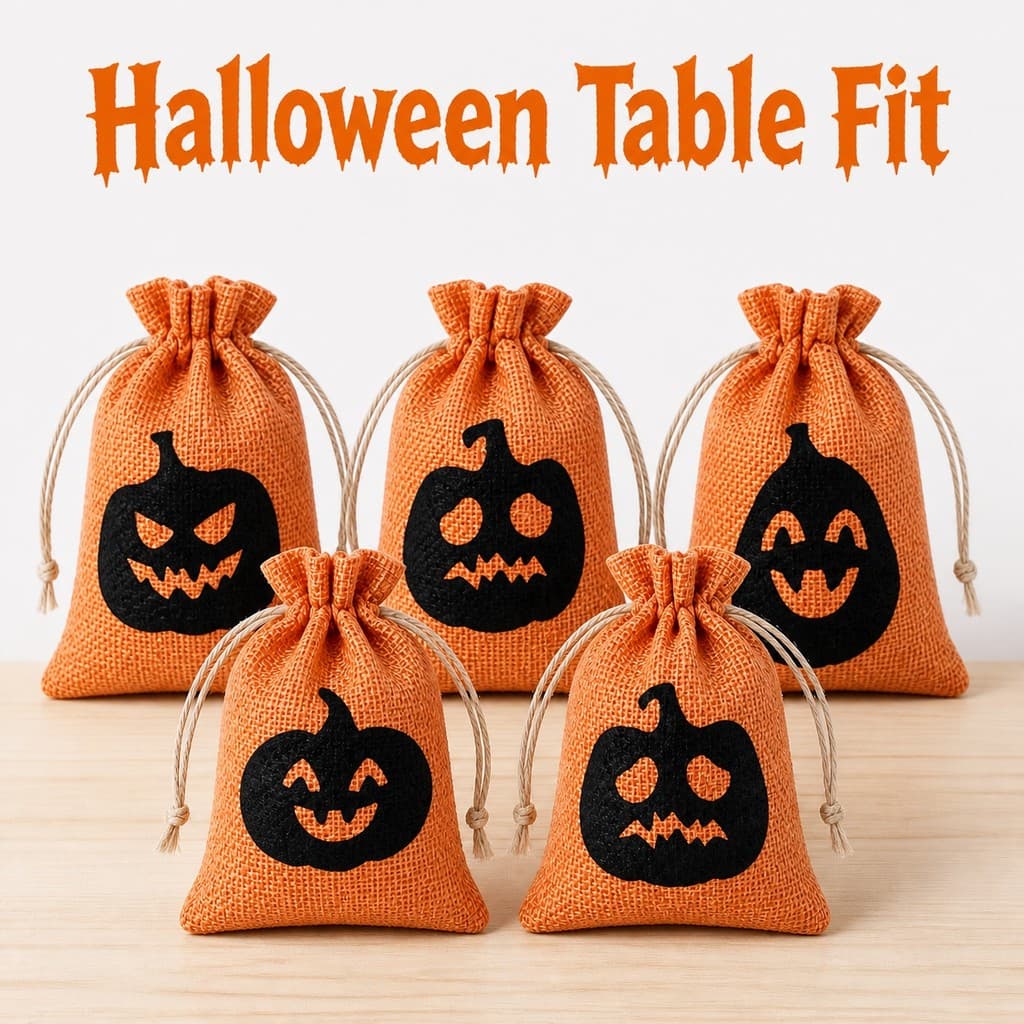 5 Pcs Aleatório Halloween Sacos De Doces Com Cordão Laranja Abóbora Rosto Bolsas Para Fontes De Festa