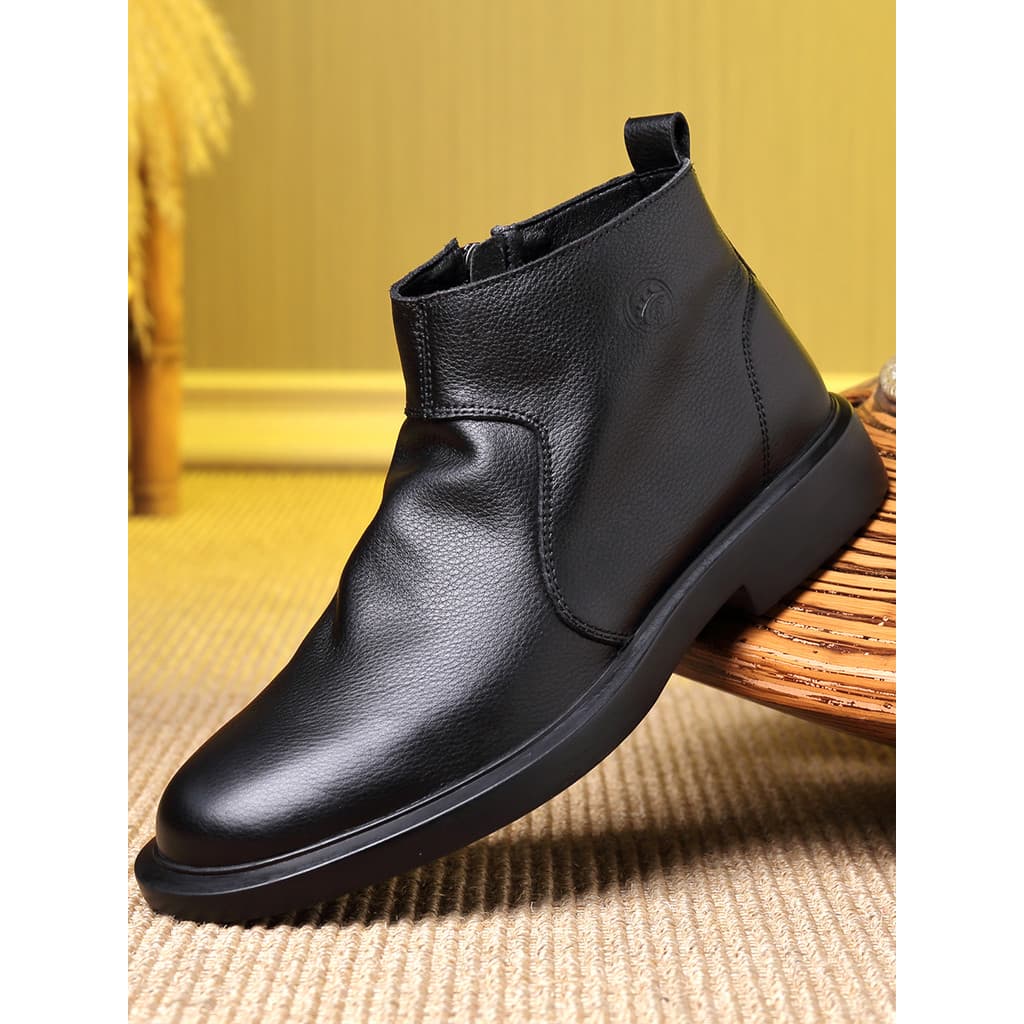 Sapatos de algodão sapatos de couro masculinos forro de lã de inverno com zíper botas curtas botas de couro masculinas n