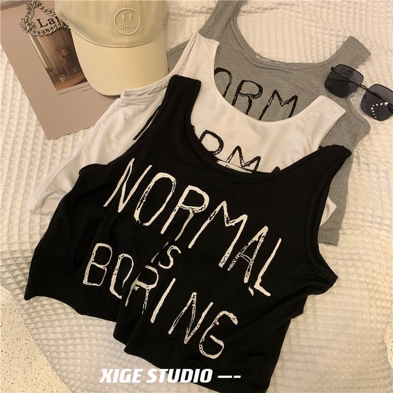 Carta colete curto feminino esportes Yoga dança solto estilo fino umbigo sem mangas camiseta All-Match Bottoming topo na