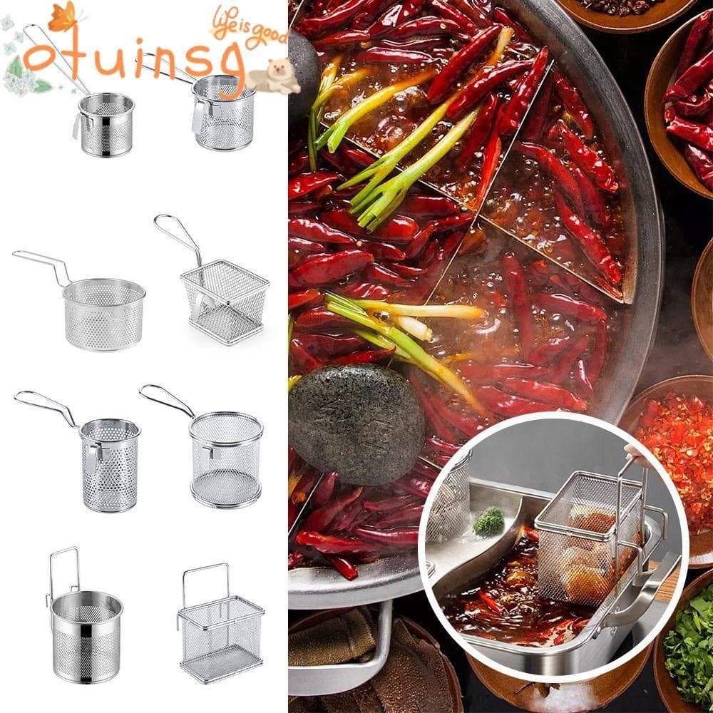 Cesta De Fritura Profunda OTUINSG , Escorredor Suspenso Prateado Multifuncional , Com Malha De Filtro De Hotpot Gancho E