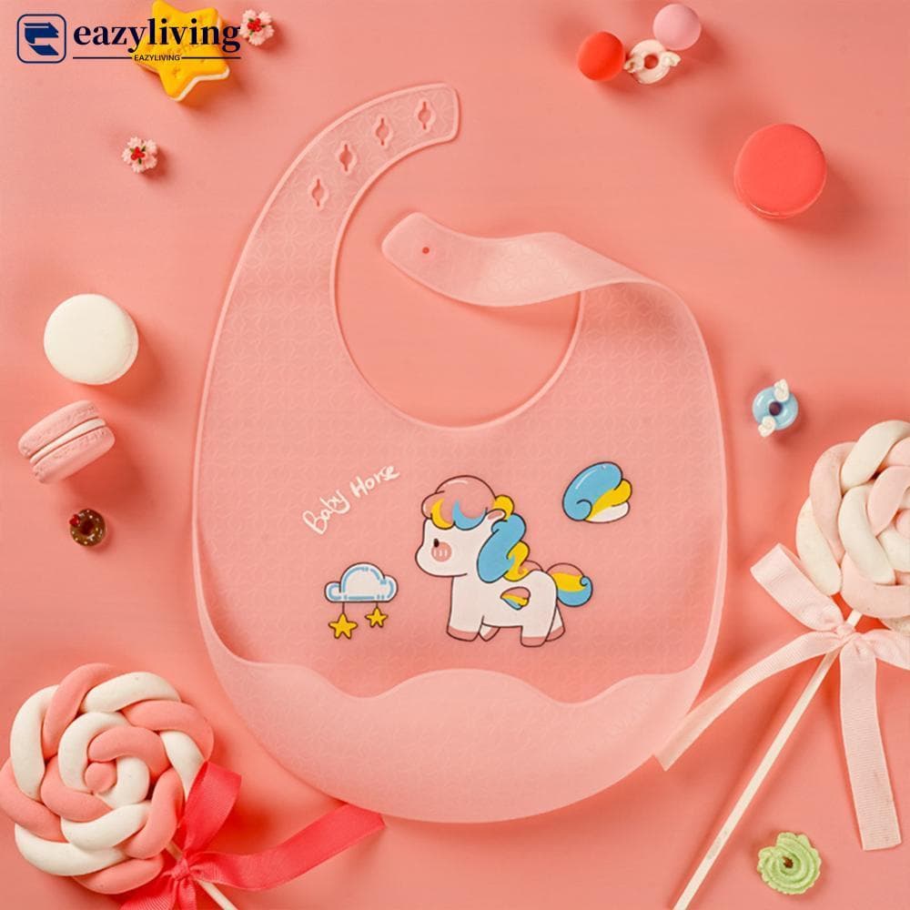 EAZYLIVING Babadores De Bebê À Prova D'água , Silicone Macio Para Crianças , Avental De Comida Com Estampa De Animal , S