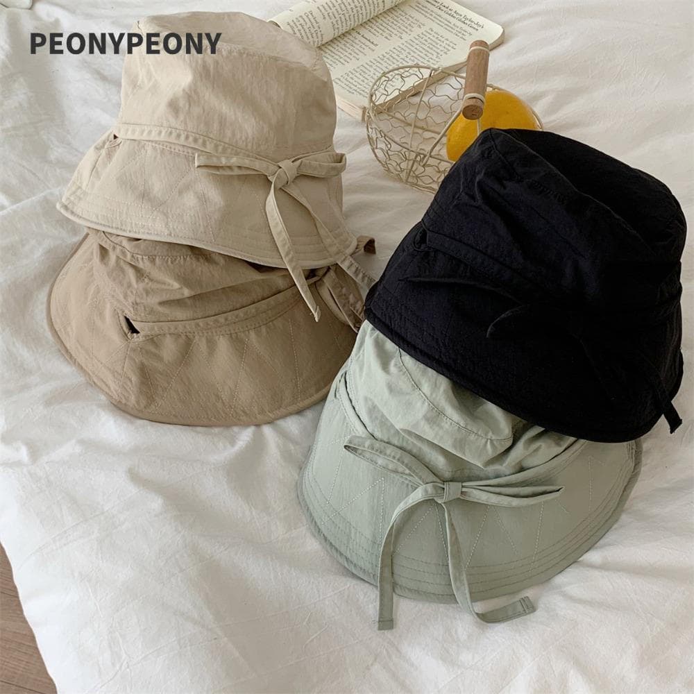 Chapéu De Pescador PEONY , Protetor Solar De Cor Sólida Com Cadarço , Boné Casual Fino Corta-Vento Corda , Verão