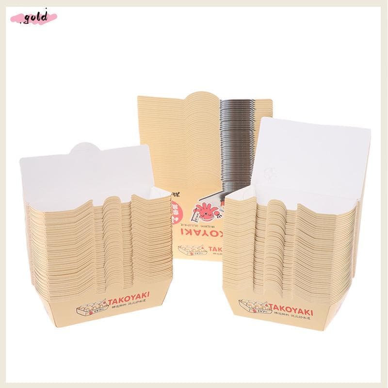 Ouro 50 Pçs Polvo Bola Paaging Caixa Japonês Rua Comida Takoyaki Descartável Takeaway Sna Paing Recipiente De Papel Font