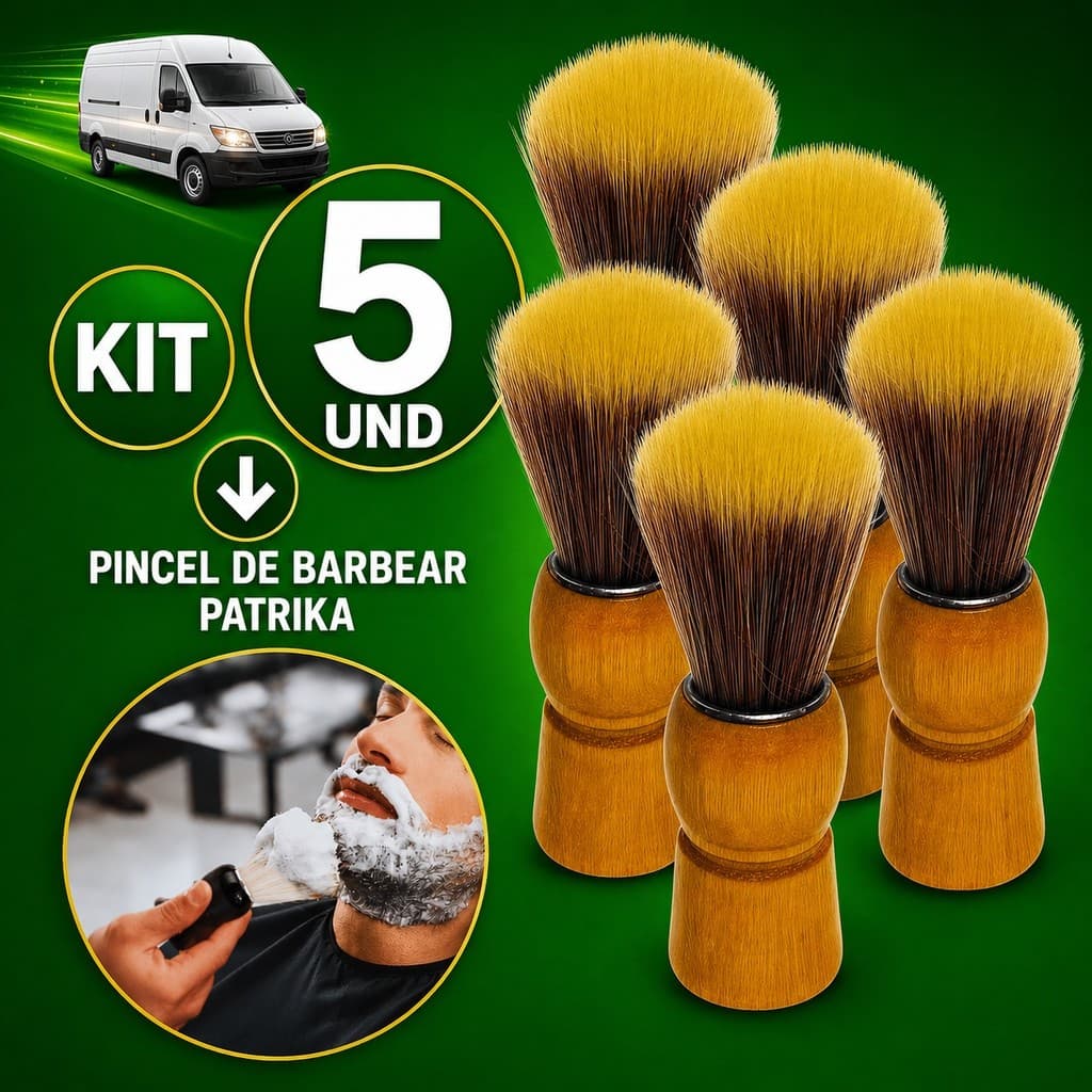 Kit Pincel de Barbear Profissional Cerdas Macias Cabo de Madeira Barbeiro Barbearia Salão Cabeleireiro