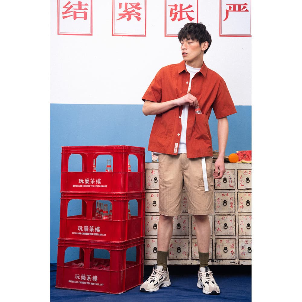 [249 Yuan Opcional Três Peças] Camisa Dividida de Manga Curta Algodão Verão Respirável Camisa Masculina Casal Jovem