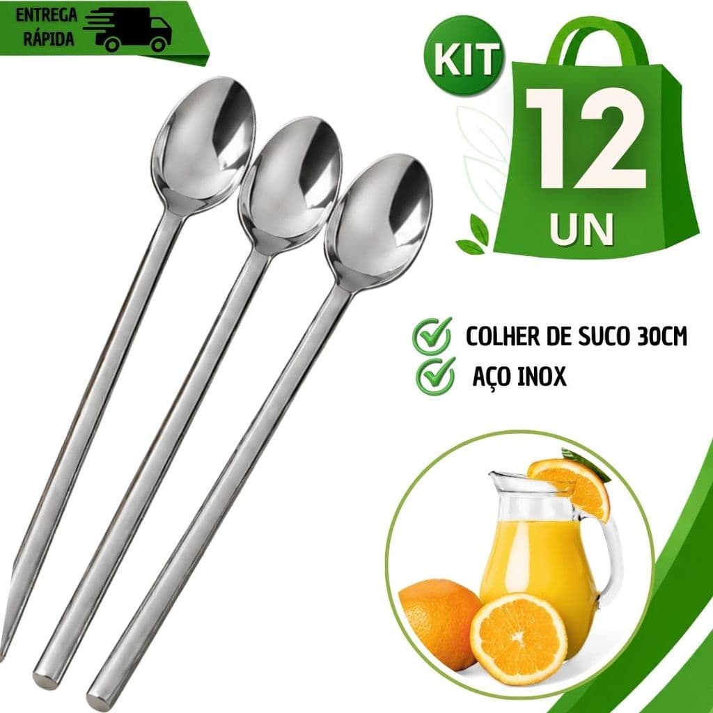 Colher De Suco 30cm Aço Inox Drinks Mexedora Sucos Barmen Utensílios
