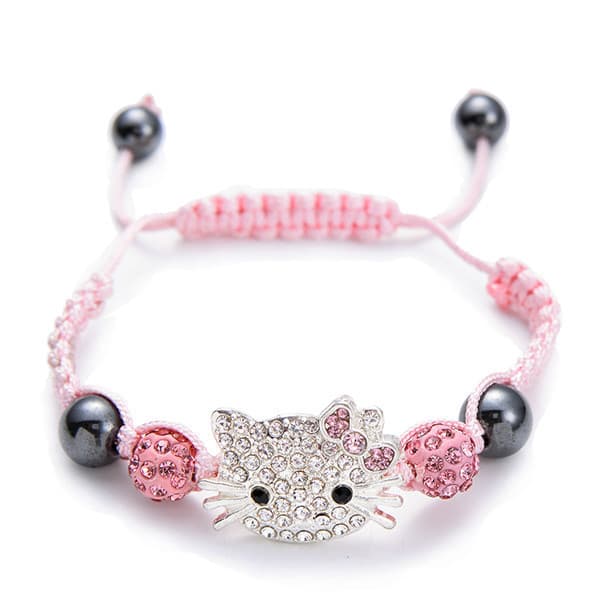 Pulseira Shamballa de Argila Polimérica com Cabeça de Gato, Contas de Cristal e Diamante, Joia DIY Tecida para Desejos
