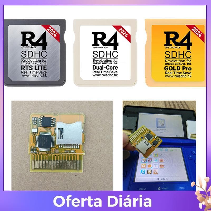 Esteque no 2026 Para Cartão De Jogo NDS R4I SDHC TF Ouro Pro Videogame Branco Prata Memória Digital