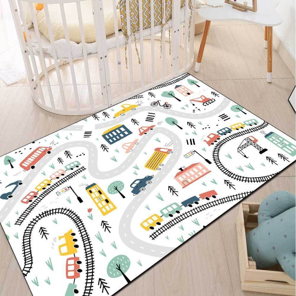 [Novo produto] Nordic Cartoon Fresh Colorful Car Track Sala de estar Quarto Tapete de cabeceira Tapete de chão