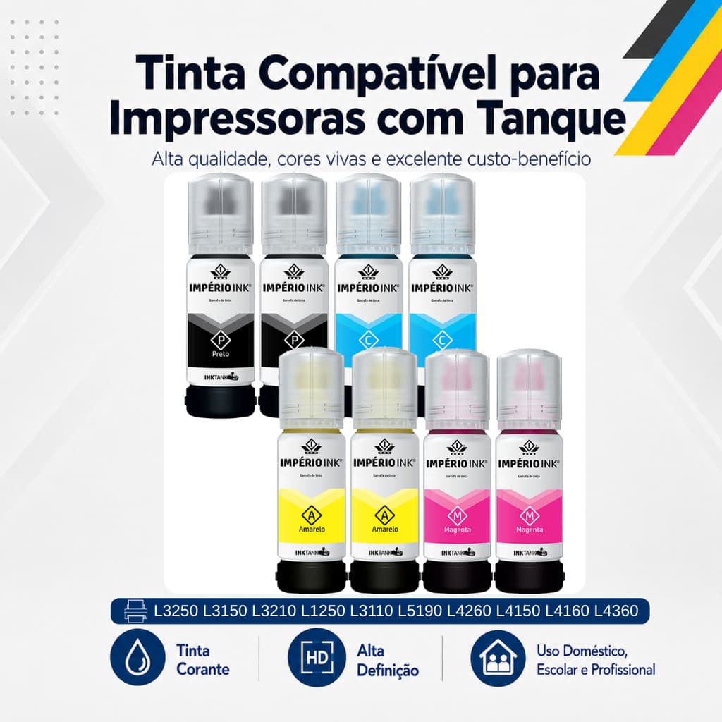 Kit 8 Tintas Para L3250 L3150 L3210 L1250 L3110 L5190 L4260 L4150 L4160 L4360 Compatível Epson