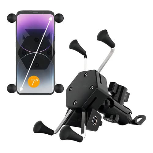 Suporte Celular Moto Garra Aranha Universal Com Carregador Usb Para Guidão Retrovisor