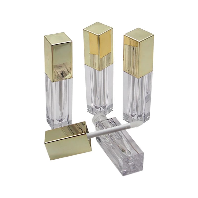 4ML esmalte labial sub-engarrafamento quadrado brilhante ouro brilho labial tubo vazio cabeça de escova de Silicone esma