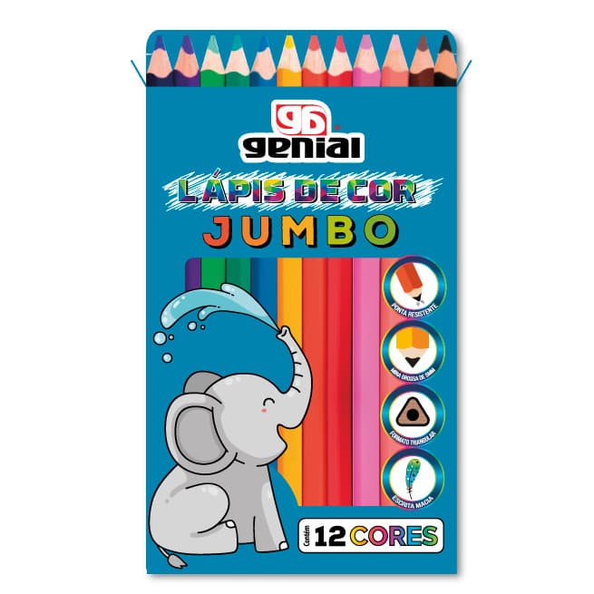 Lápis De Cor Jumbo 12 Cores - Ponta Resistente Selo Inmetro