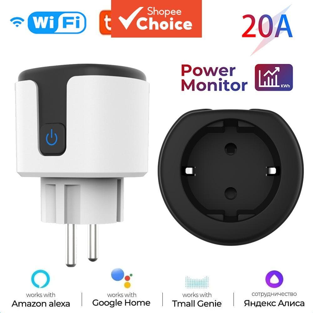 Tomada Inteligente Tuya EU 20A AXUS com Monitoramento de Energia, Temporizador, Controle Remoto, Compatível com