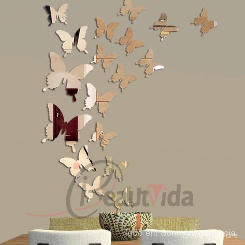 12 Pçs/Lote 3D Borboleta Espelho Adesivo De Parede Decalque Arte Da Removível Decoração De Casamento Crianças Do Quarto