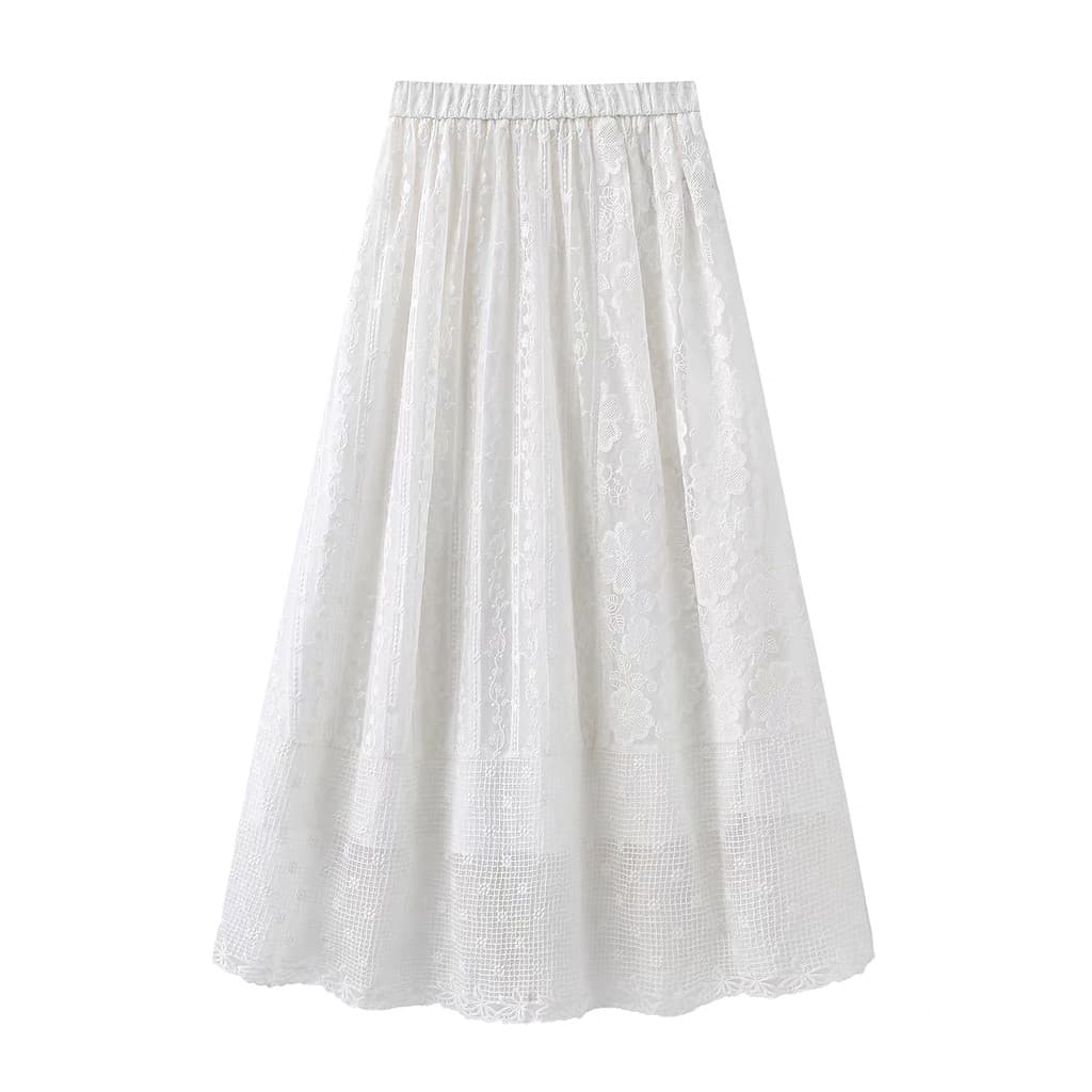 1-15 saia feminina verão novo estilo saia branca Pettiskirt saia de renda macia a linha guarda-chuva saia de comprimento