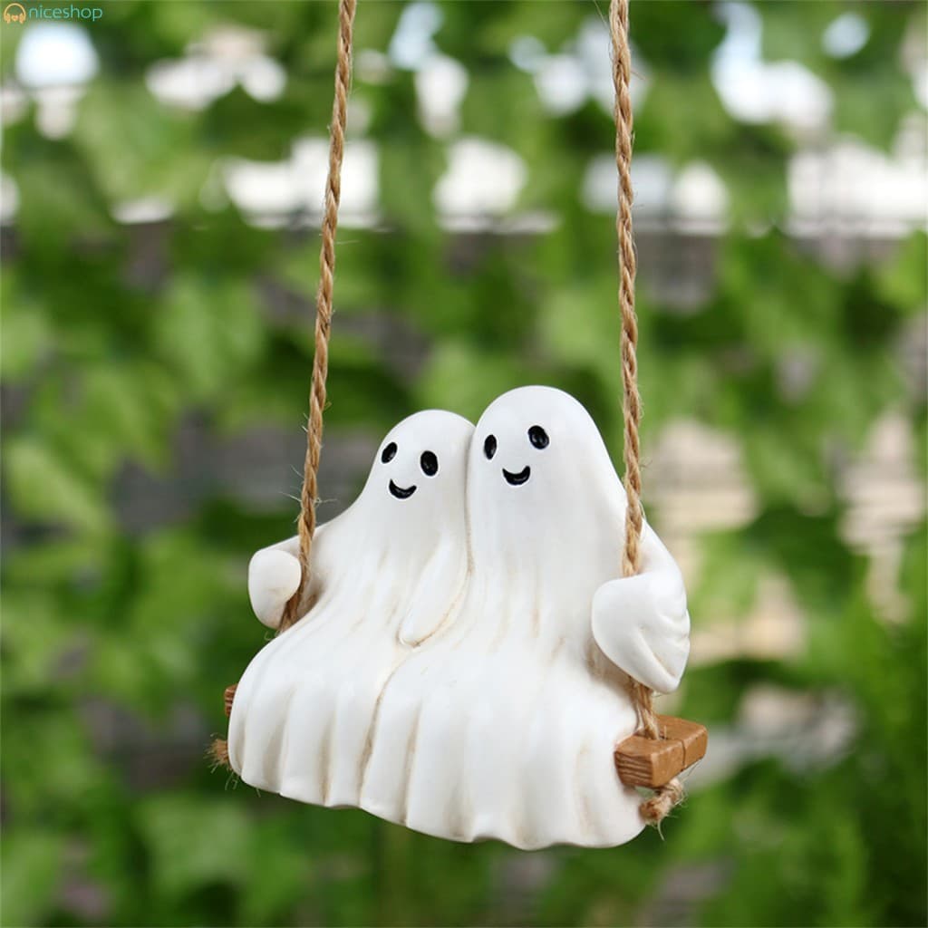 Resina Casal Balanço Fantasma Ornamento 7.8x4.5x7 cm Pendurado Estatueta De Halloween Para Jardim Ao Ar Livre Quintal Pá