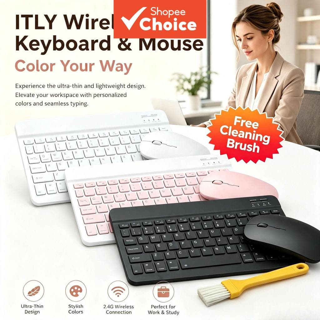 Combo Teclado e Mouse Bluetooth Ultra-Fino, Conjunto de Teclado Sem Fio Silencioso para iPad, Tablet, Celular, Laptop,