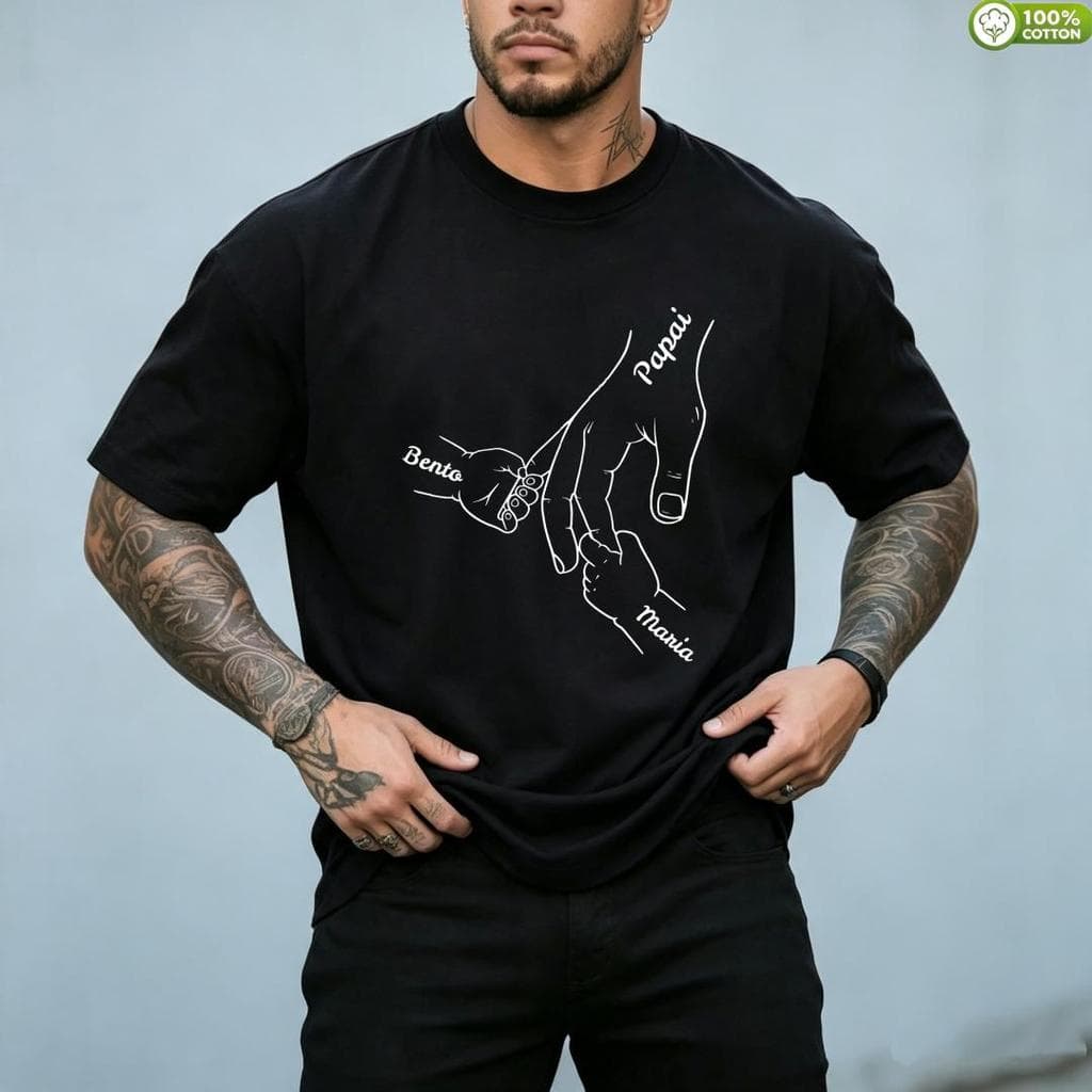 Camisetas personalizadas, com nome,Camiseta Masculina de Algodão, Camiseta Masculina, Estampa Mãos Família (Papai, Beníc