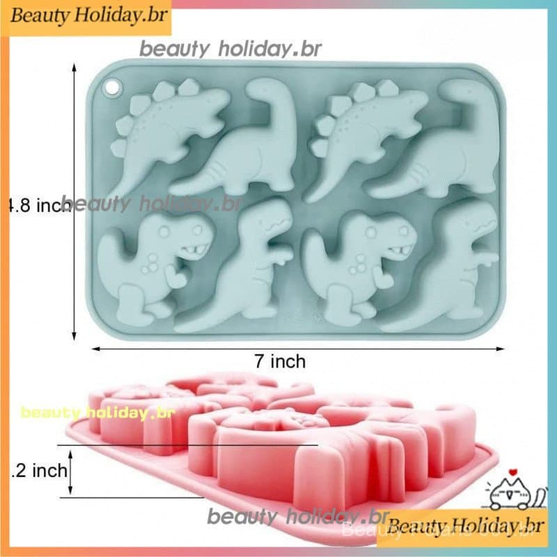 3D Moldes De Silicone De Dinossauro Fofo De 12 Cavidades Temático Bandeja De Molde Para Bolo De Chocolate Mousse De Past