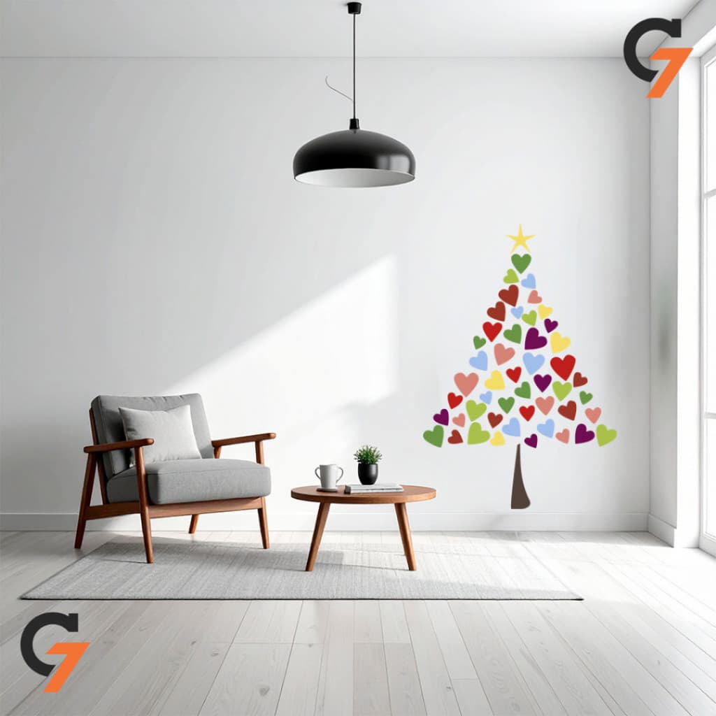Adesivo de Parede Vitrine Natal Decoração Natalina Delicada Arvore Colorida Autocolante Lavável