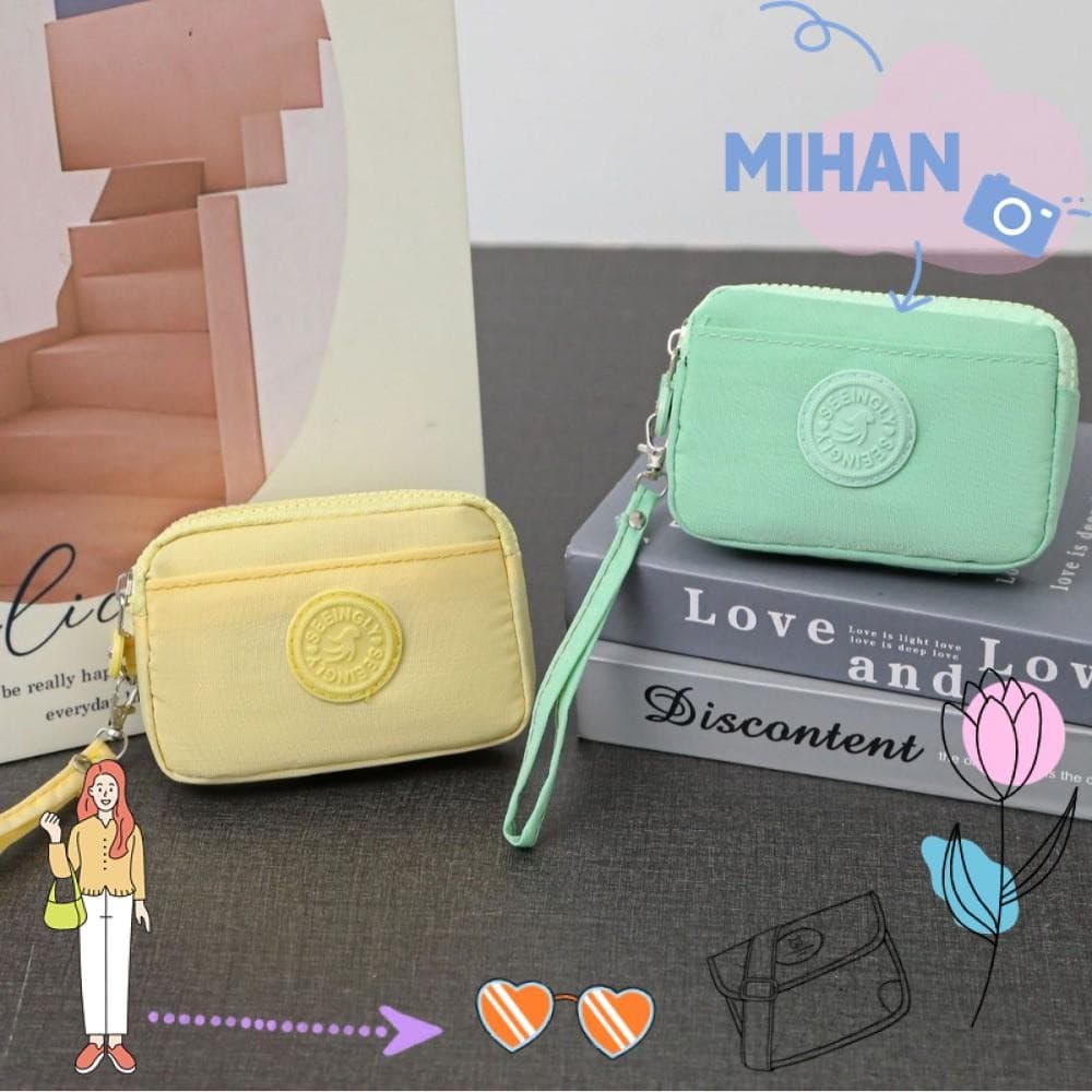 Carteira Feminina MH-BEAUTY , Camada Dupla Com Bolsa De Moedas Cordão , Para Celular De Cor Sólida De Nylon À Prova D'ág