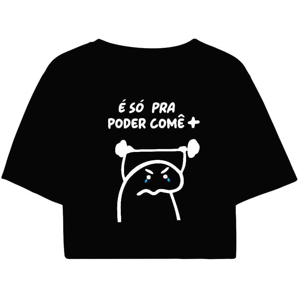 Cropped Feminino Preto Tumblr blogueira É so para poder come mais Academia feminina manga curta